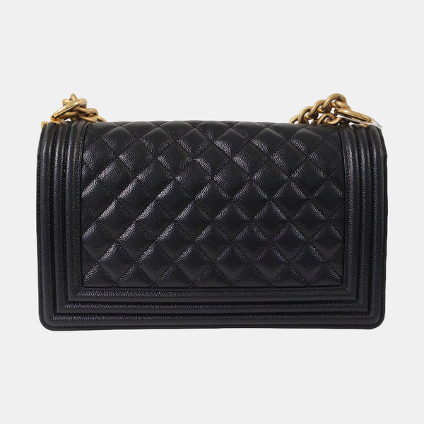 BOY CHANEL Medium Quilted Grained Calfskin Black