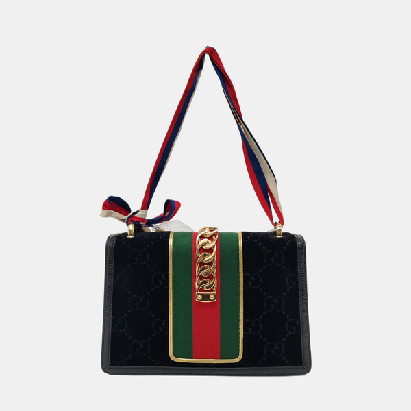 Sylvie Small Monogram Velvet Black