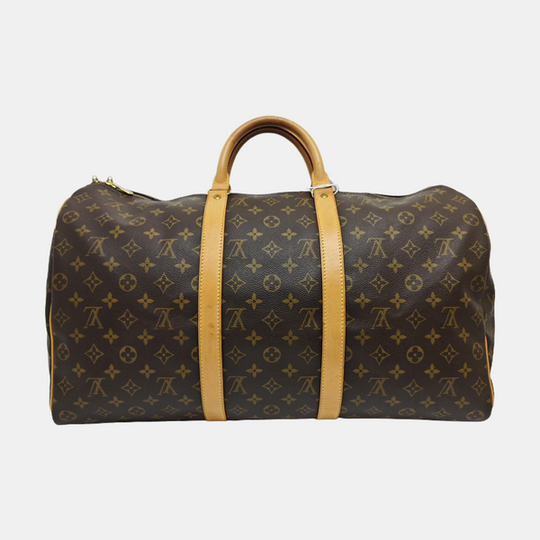 KEEPALL 50 Monogram Coated Canvas Brown