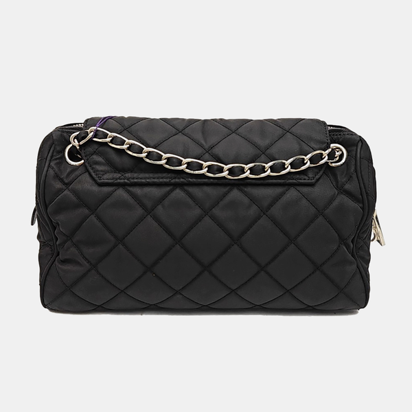 Quilted Nylon Shoulder Bag Black