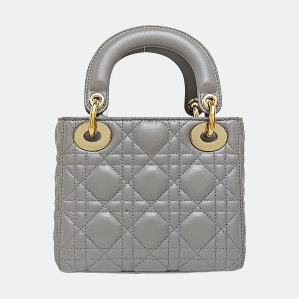 Lady Dior Mini Cannage Lambskin Gray