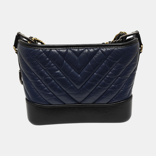 GABRIELLE Small Chevron Calfskin Blue