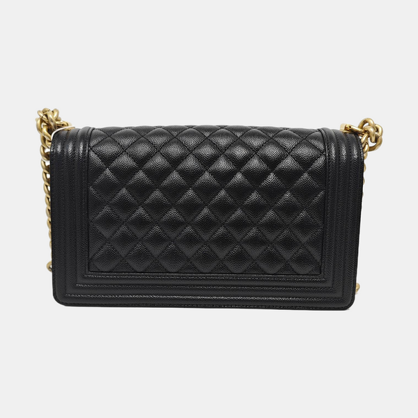 BOY CHANEL Medium Quilted Grained Calfskin Black