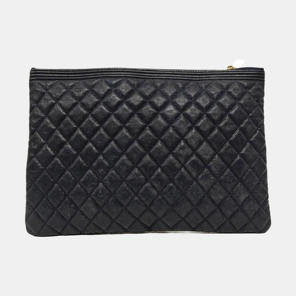 BOY CHANEL Large Quilted Grained Calfskin Blue