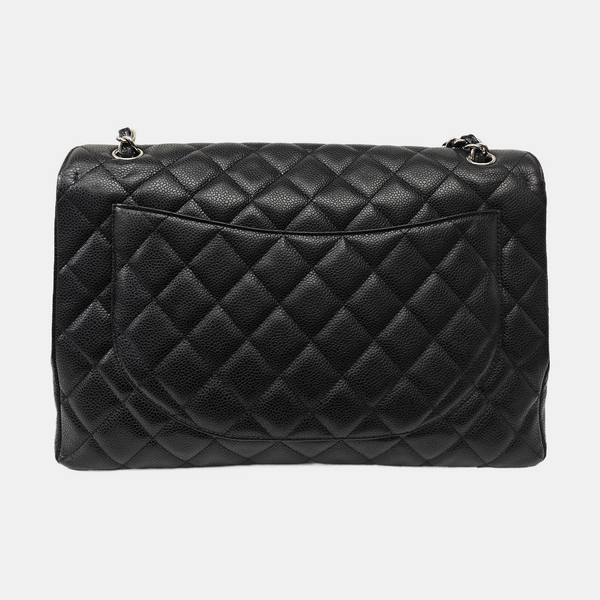 Quilted Grained Calfskin Shoulder Bag Large Black