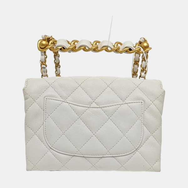 Quilted Lambskin Shoulder Bag White
