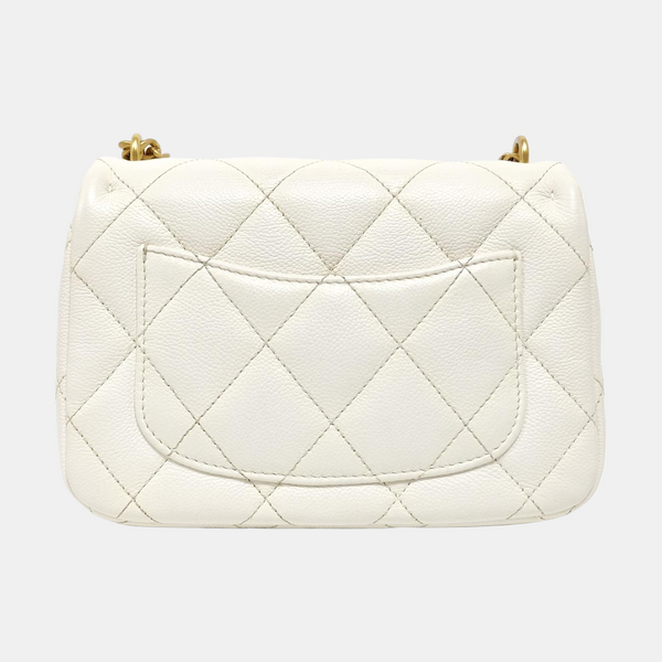 CLASSIC FLAP Small Quilted Grained Calfskin White