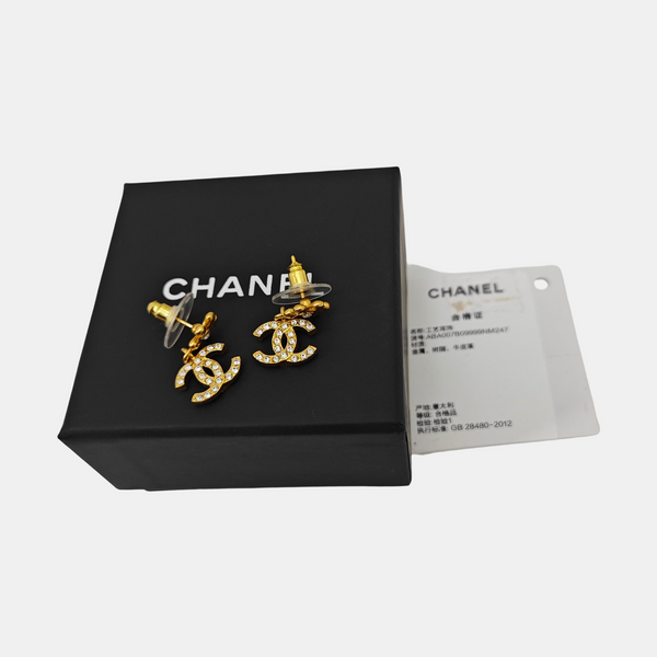CC Logo Metal Gold Stud Earrings