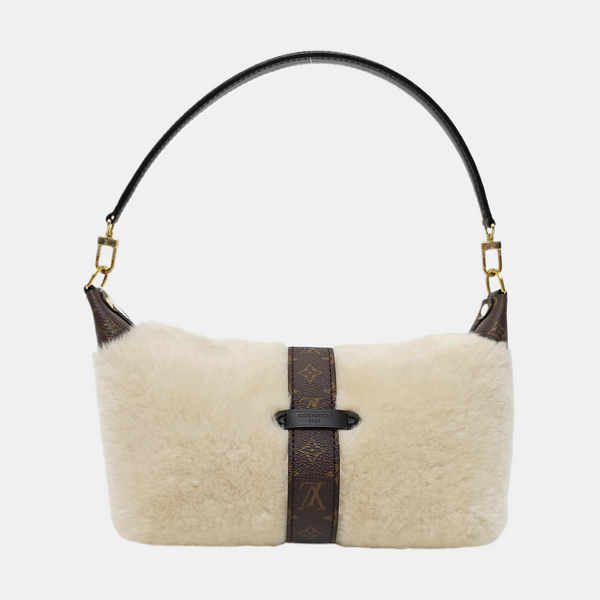 Fur Top Handle Bag Beige