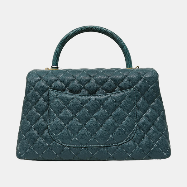 COCO HANDLE Medium Quilted Grained Calfskin Green