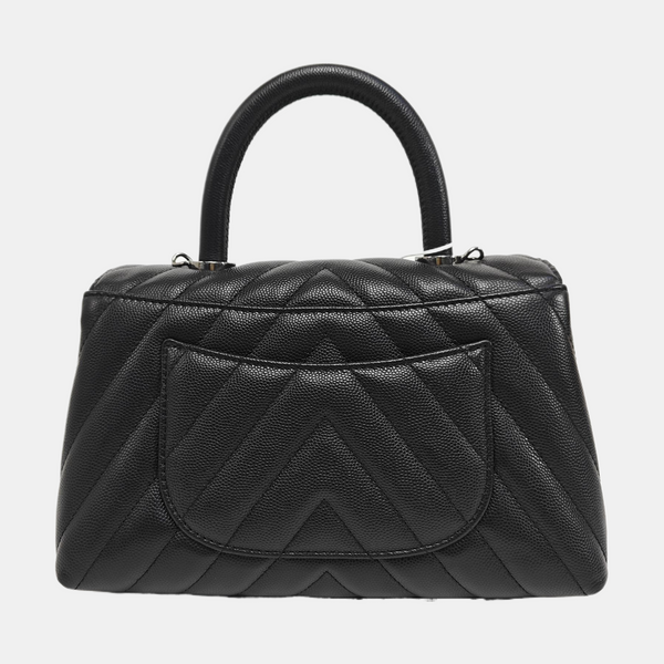 COCO HANDLE Small Chevron Grained Calfskin Black