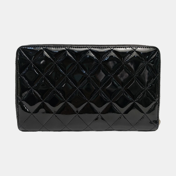 Quilted Patent Calfskin Wallet Black