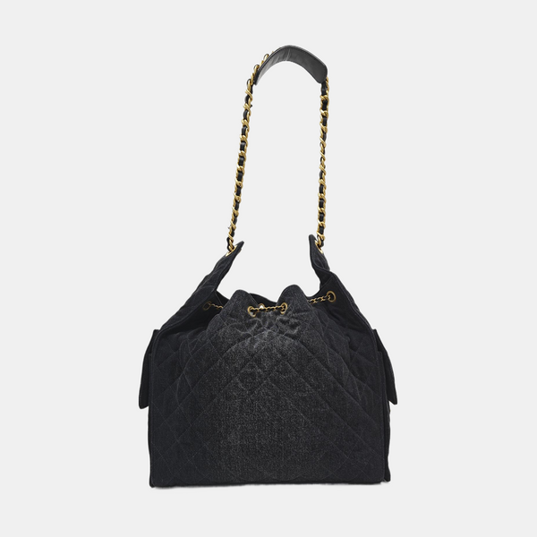 CHANEL 25 Medium Quilted Denim Black