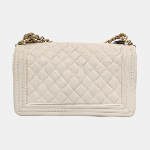 BOY CHANEL Medium Quilted Grained Calfskin White