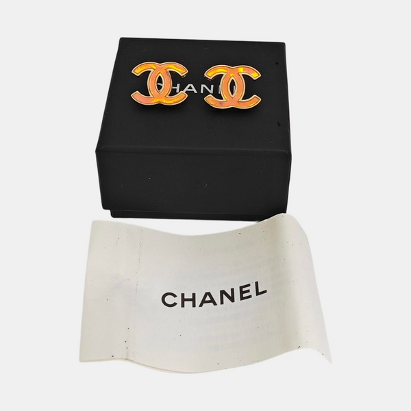 CC Logo Metal Gold Stud Earrings