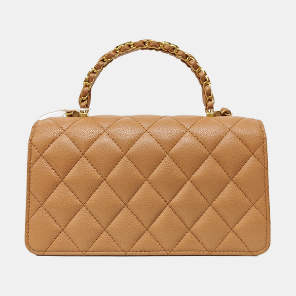 Quilted Grained Calfskin Shoulder Bag Beige