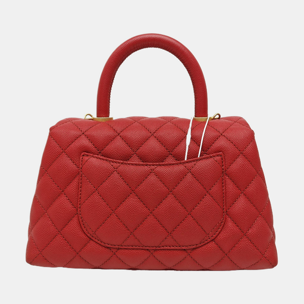 COCO HANDLE Small Quilted Grained Calfskin Red