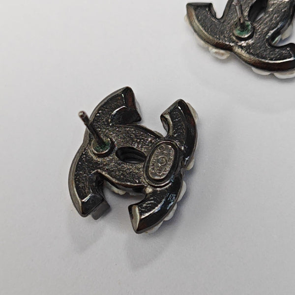 CC Logo Metal Black Stud Earrings