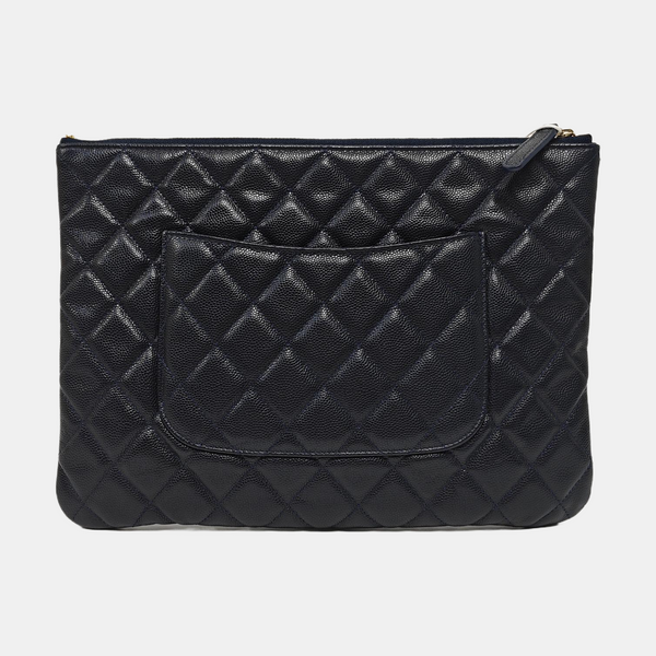 Quilted Grained Calfskin Clutch Blue
