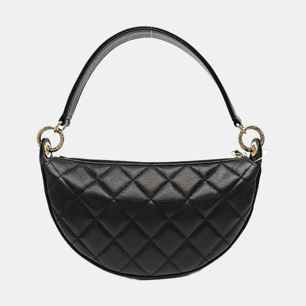 Quilted Grained Calfskin Shoulder Bag Black