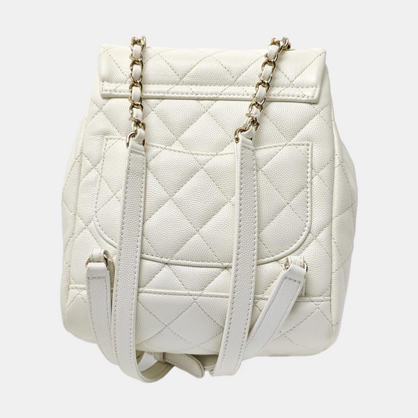 Quilted Grained Calfskin Backpack White