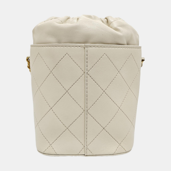 DRAWSTRING Quilted Grained Lambskin Beige