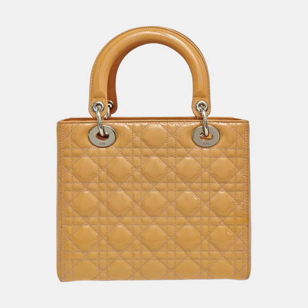 Lady Dior Medium Cannage Patent Leather Beige