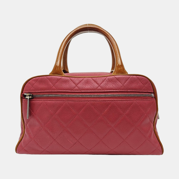BOWLER Small Quilted Grained Calfskin Red