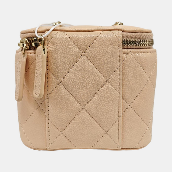 VANITY CASE Mini Grained Calfskin Beige