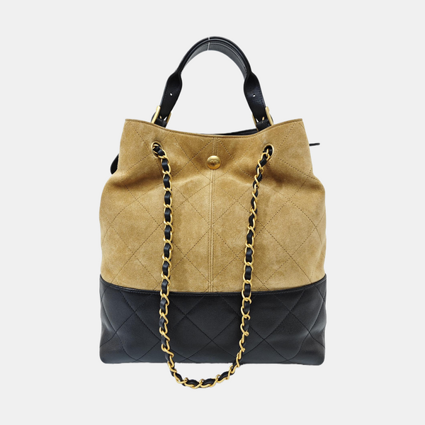 Quilted Suede Shoulder Bag Beige