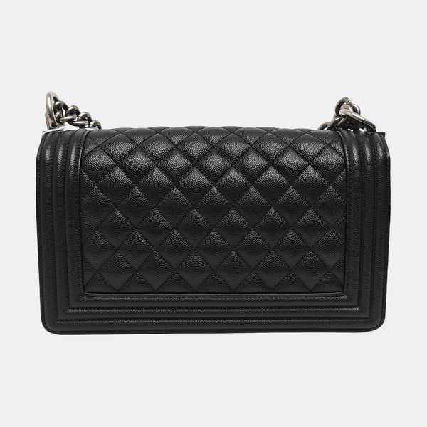 BOY CHANEL Medium Quilted Grained Calfskin Black