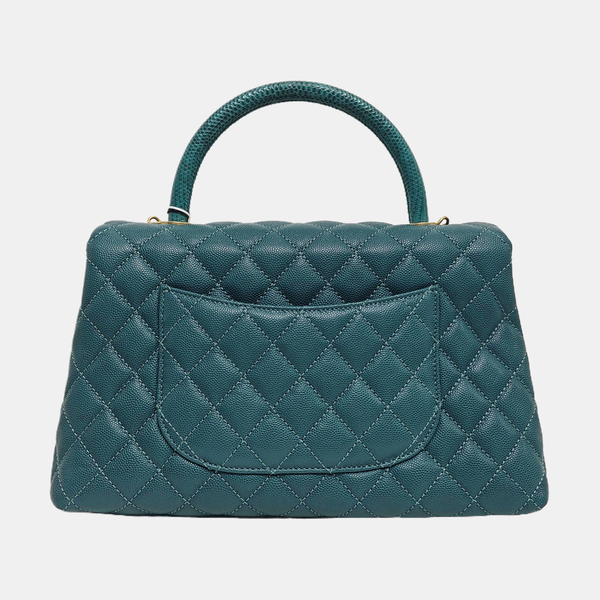 COCO HANDLE Medium Quilted Grained Calfskin Blue