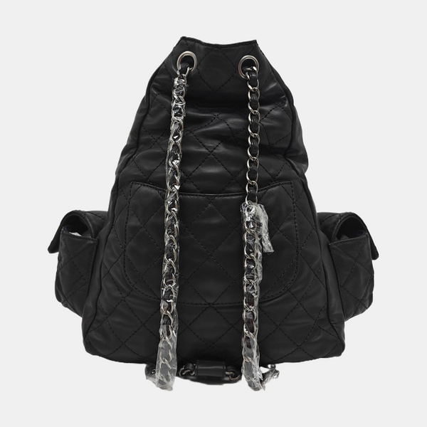 Quilted Calfskin Backpack Black