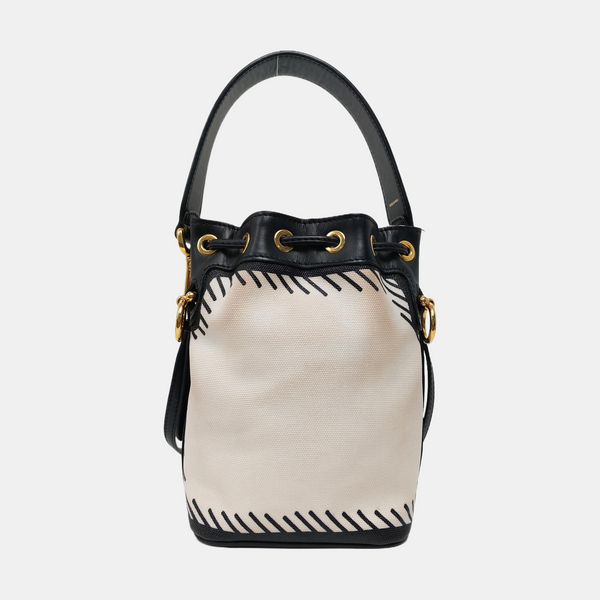 Authenticated pre-owned Mon Tresor Mini Fabric White - Bucket Bag at Looply