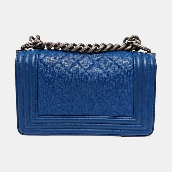 BOY CHANEL Small Quilted Grained Calfskin Blue