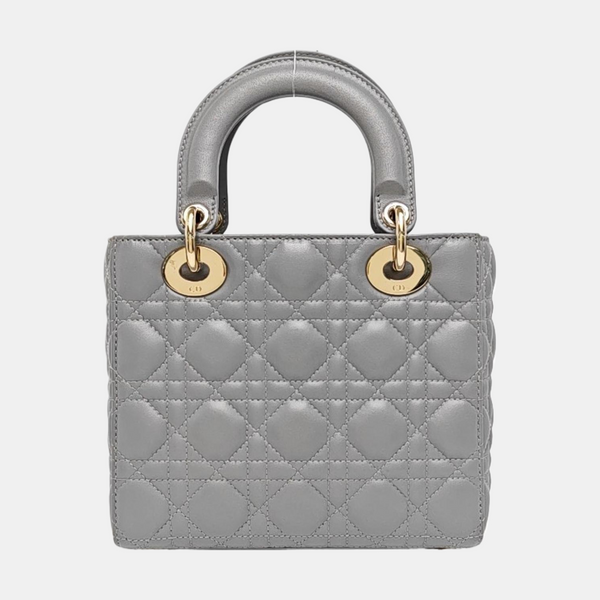 Authenticated pre-owned Lady Dior Small Quilted Lambskin Grey - Tote Bag at Looply