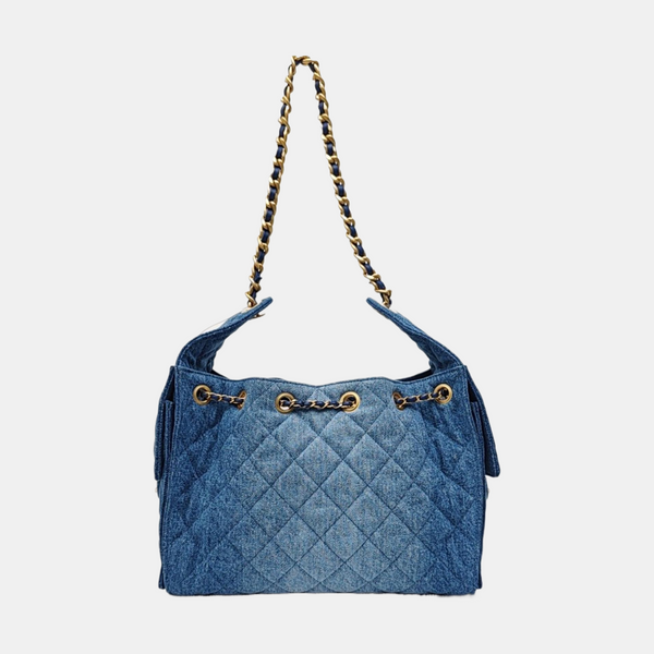 CHANEL 25 Small Quilted Suede Blue