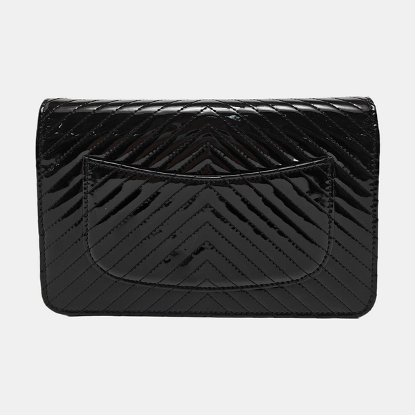 WOC Chevron, Quilted Patent Calfskin Black