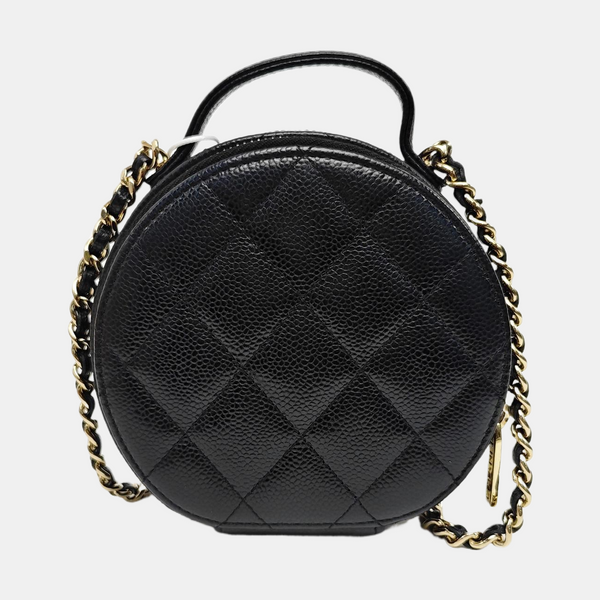 ROUND Quilted Grained Calfskin Black