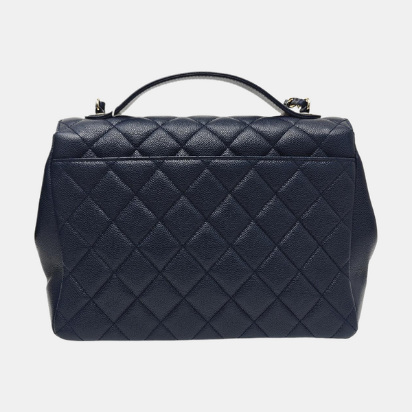 Quilted Grained Calfskin Shoulder Bag Blue