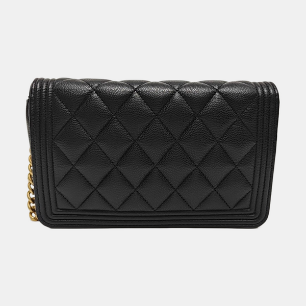 BOY CHANEL Mini Quilted Grained Calfskin Black