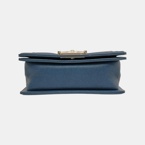 BOY CHANEL Small Chevron, Quilted Grained Calfskin Blue