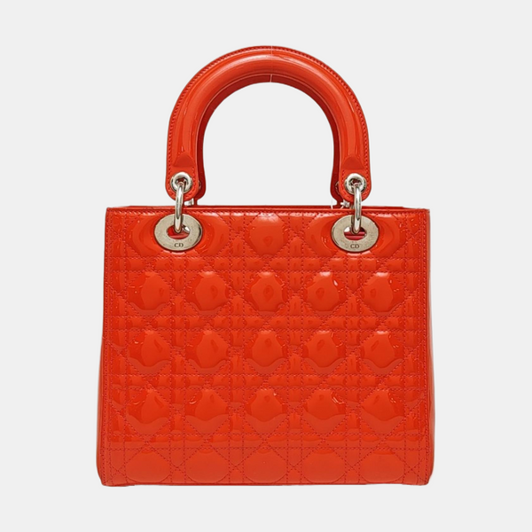 Lady Dior Medium Cannage Patent Leather Orange