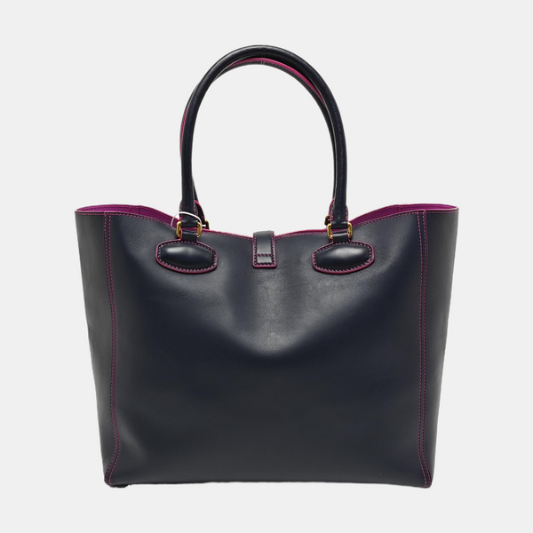 Leather Tote Bag Blue