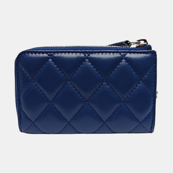 Quilted Lambskin Card Holder Blue