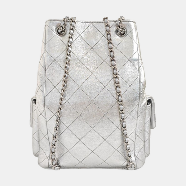 Quilted Lambskin Backpack Silver