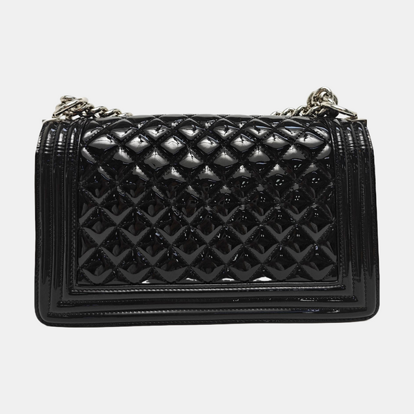 Authenticated pre-owned BOY CHANEL Medium Quilted Patent Leather Black - Shoulder Bag at Looply