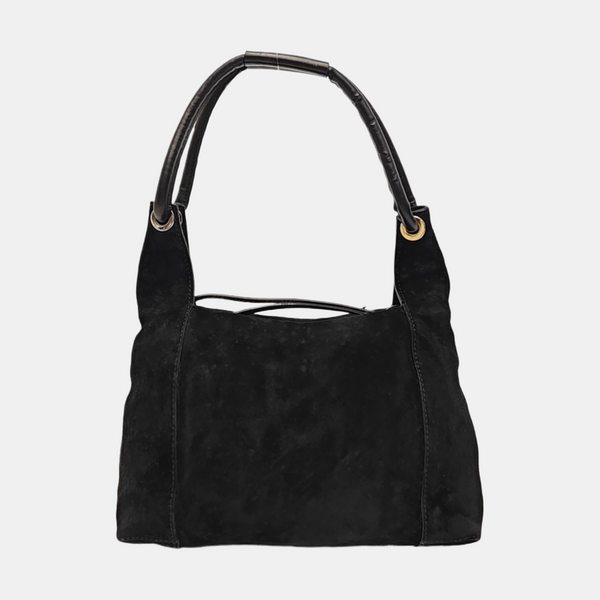 Suede Top Handle Bag Black