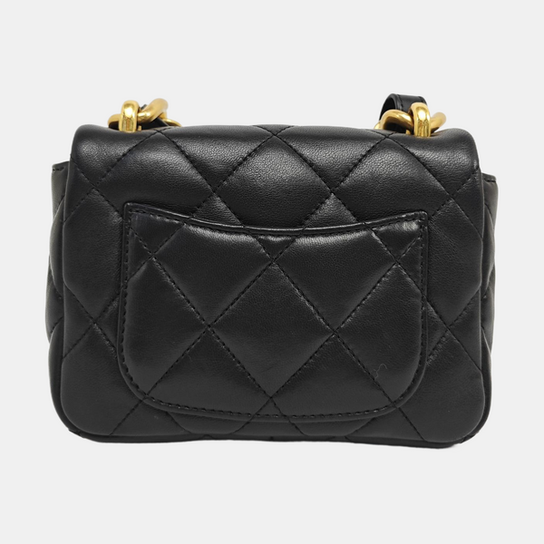 Authenticated pre-owned CLASSIC FLAP Mini Quilted Lambskin Black - Top Handle Bag at Looply