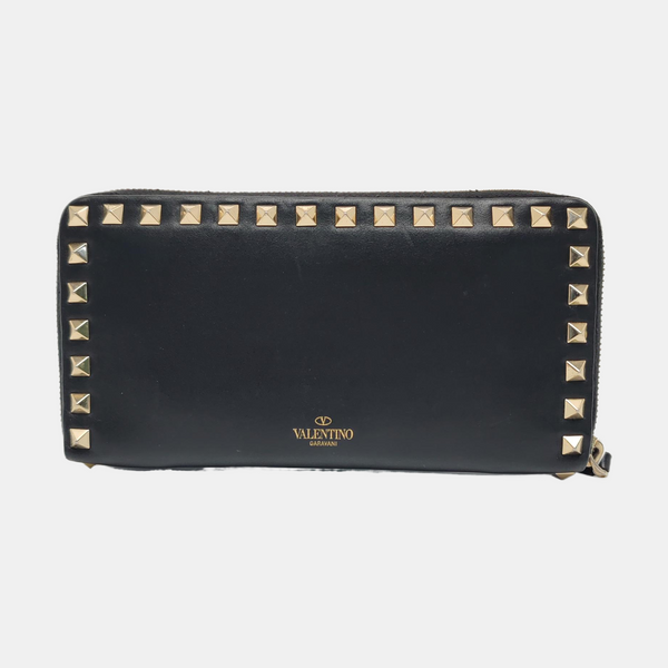Rockstud Calfskin Black Wallet